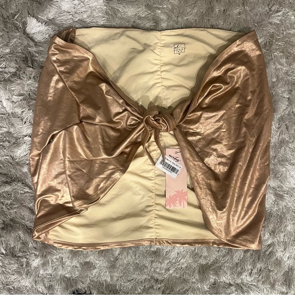 NWT Oh Polly Swim Skirt Metallic Gold Sarong Bikini Cover Up Mini Wrap